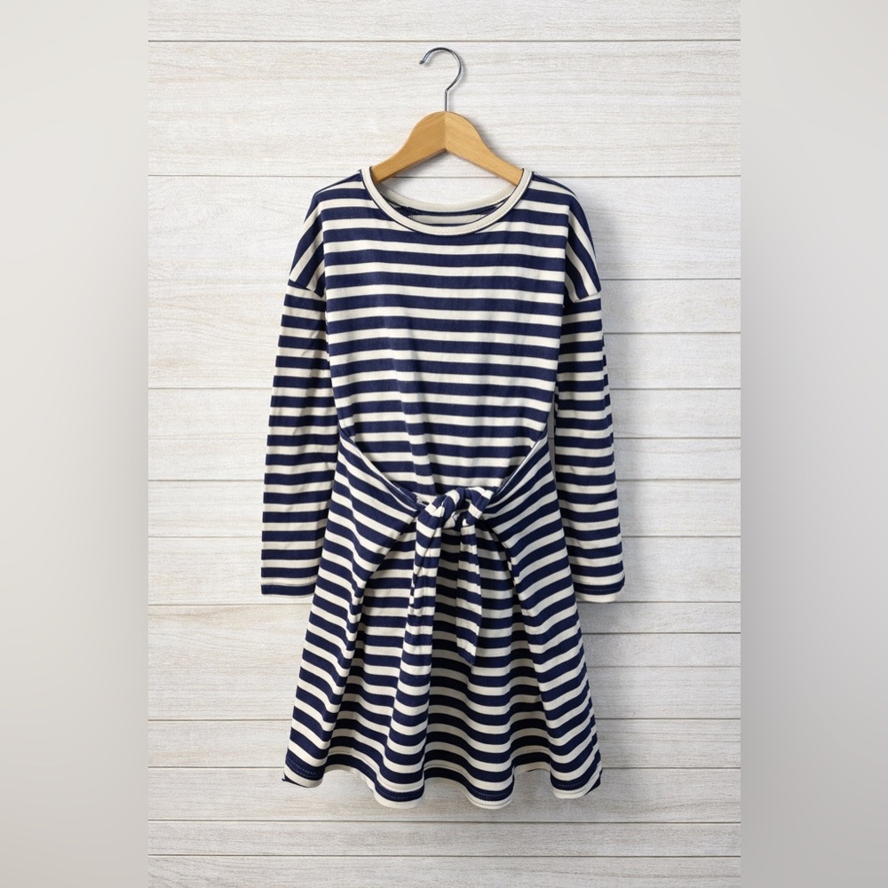 Ebbe Navy Ivory Stripe Tie Dress Girls Size 6 Scandinavian Minimalist Coastal